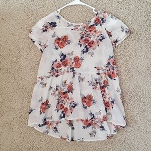 White Floral High-Low Blouse